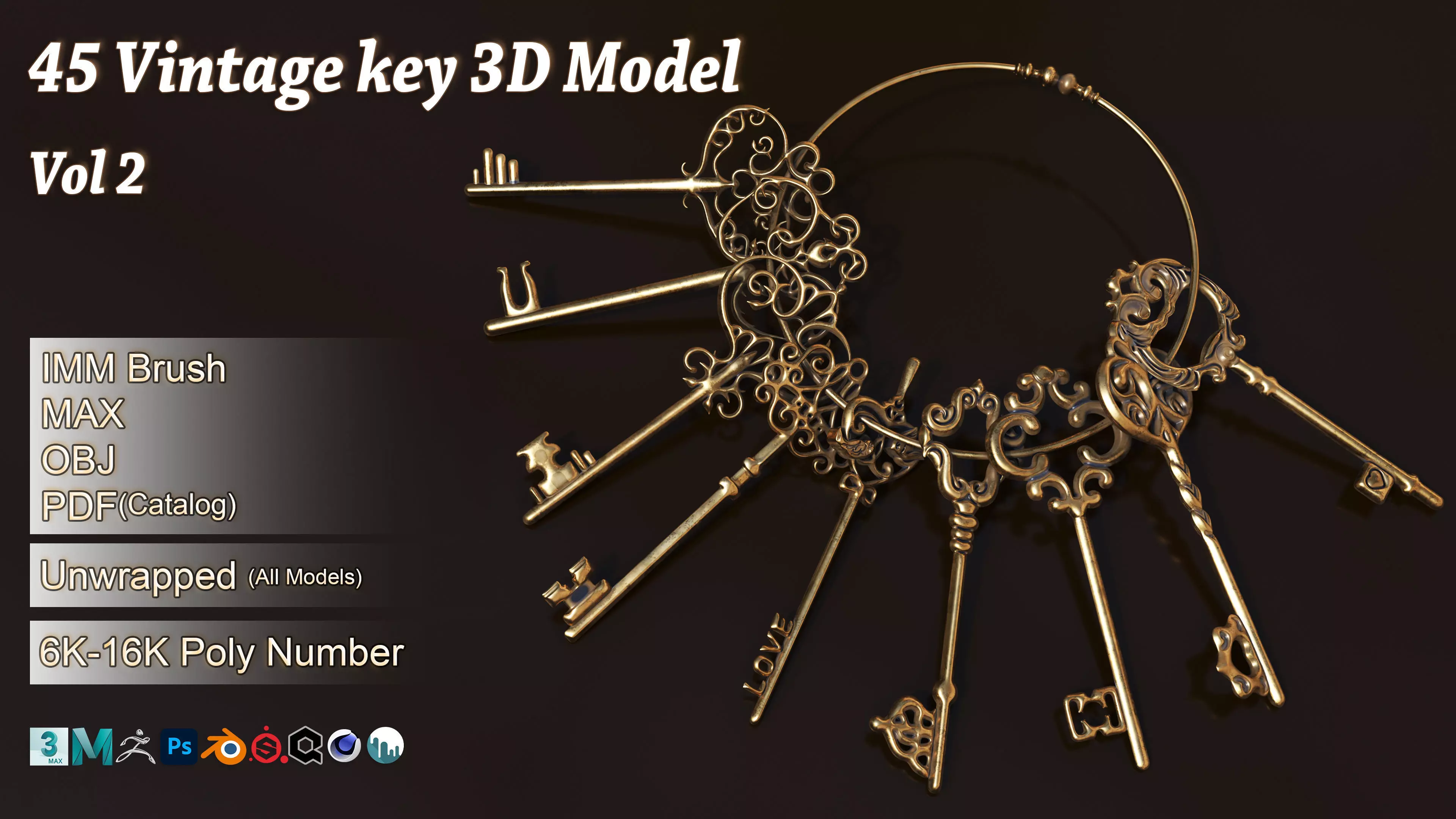 45 Vintage Key 3D Model Vol 2 3D model_0