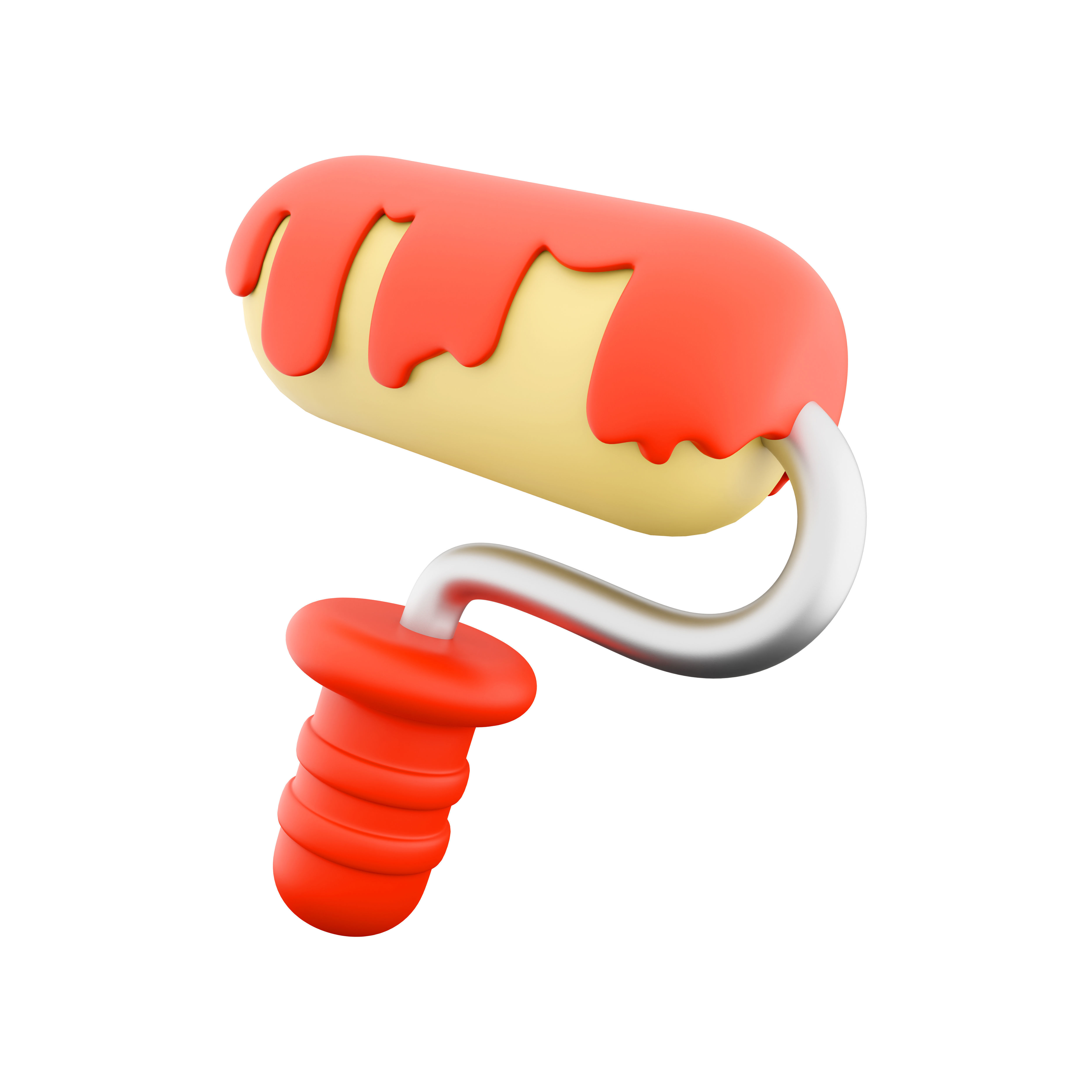 3d  paint roller cartoon icon 3D model_2