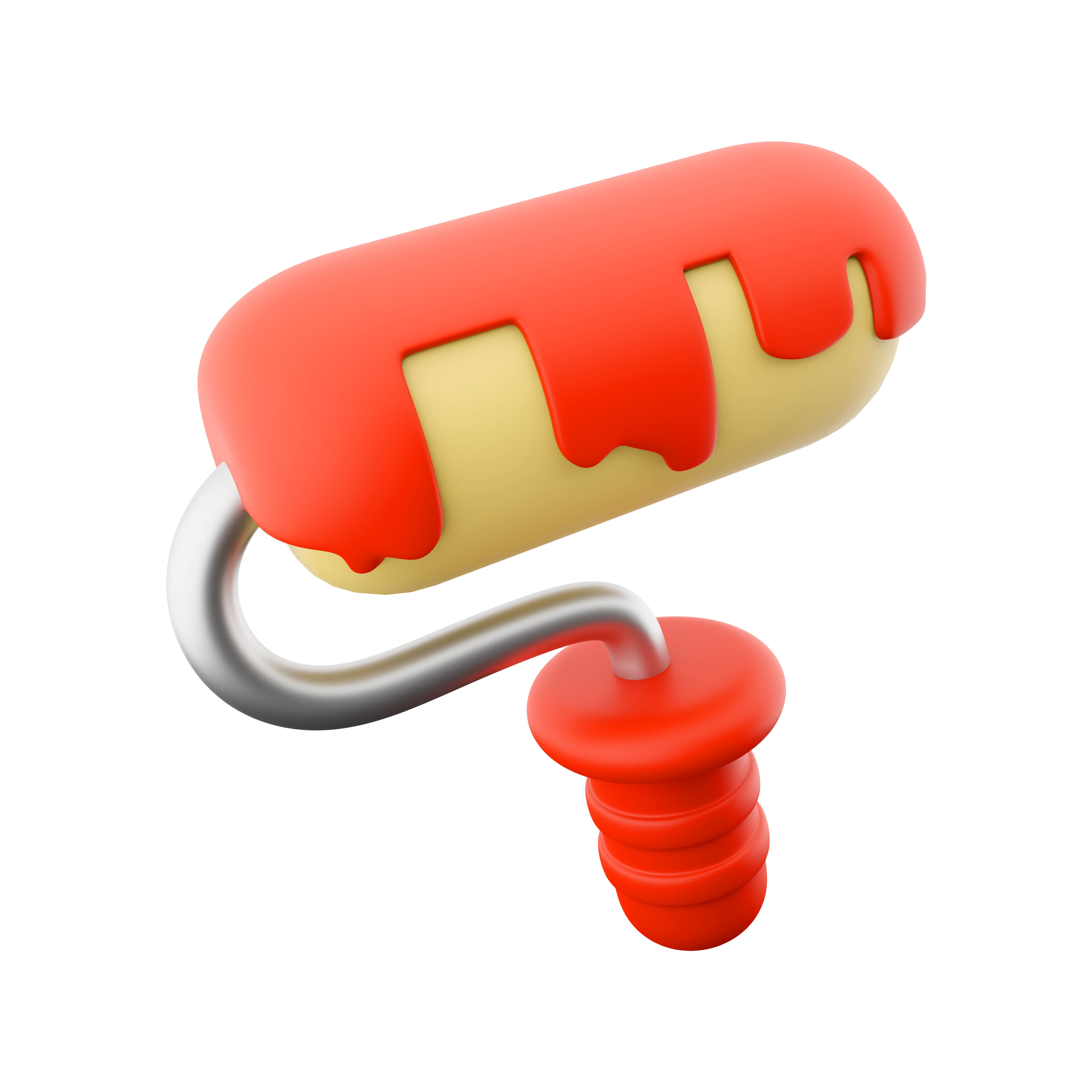 3d  paint roller cartoon icon 3D model_4