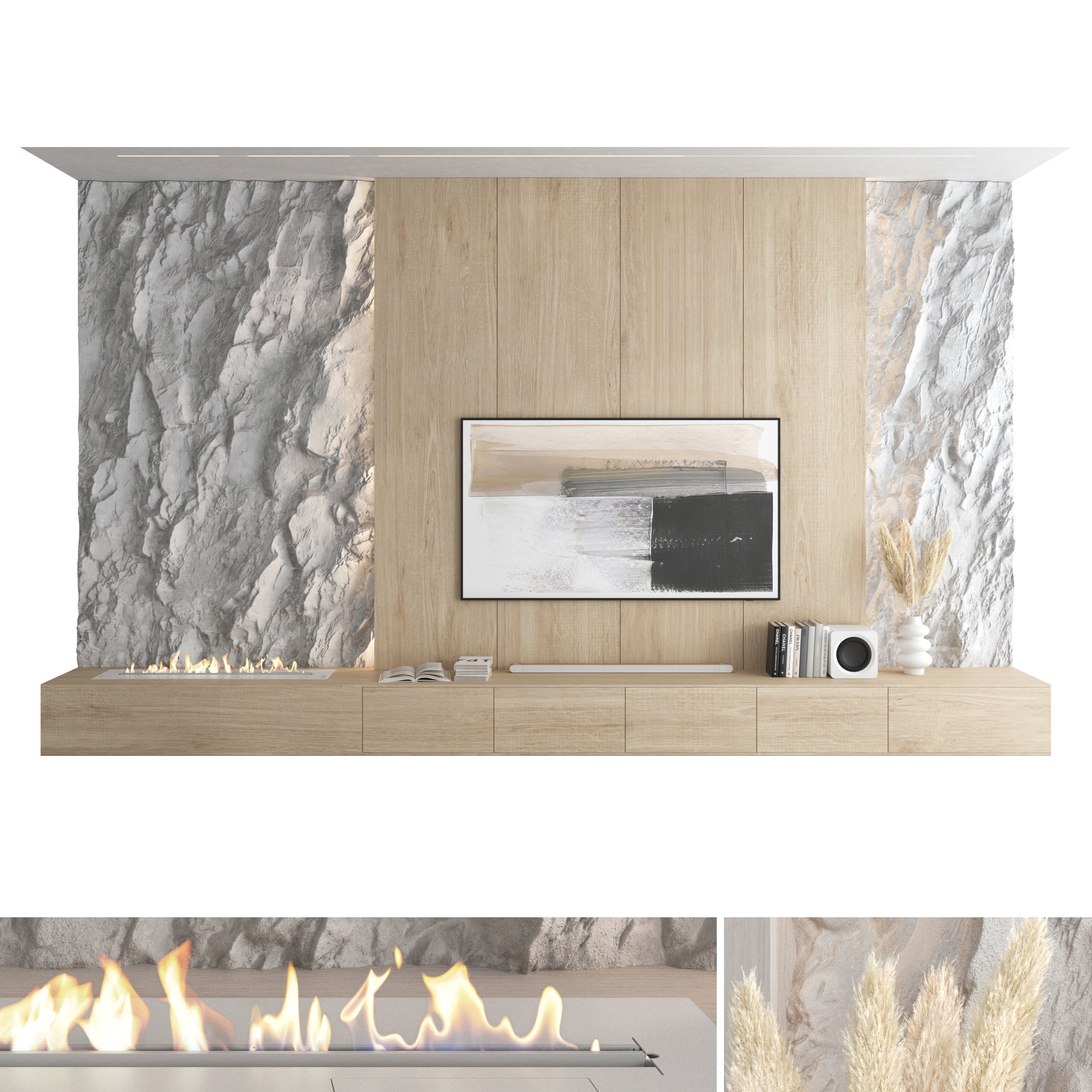 TV wall set 49 3D model_1