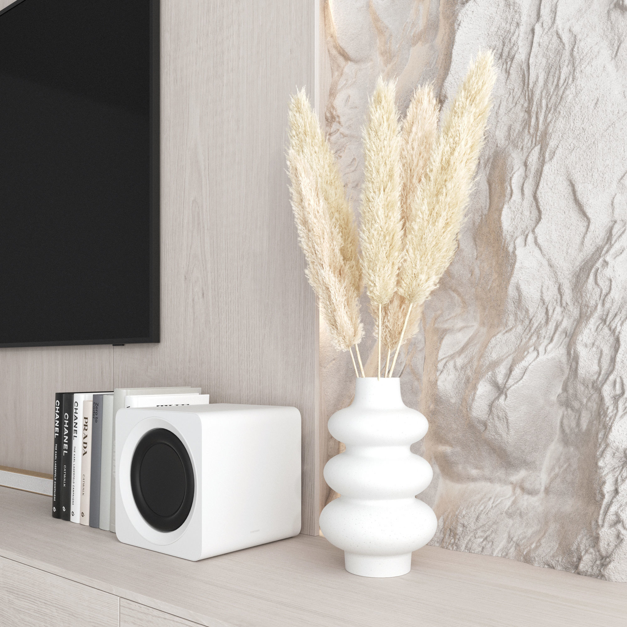 TV wall set 49 3D model_2