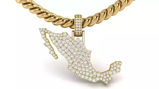 Mexico Map Diamond Pendant 