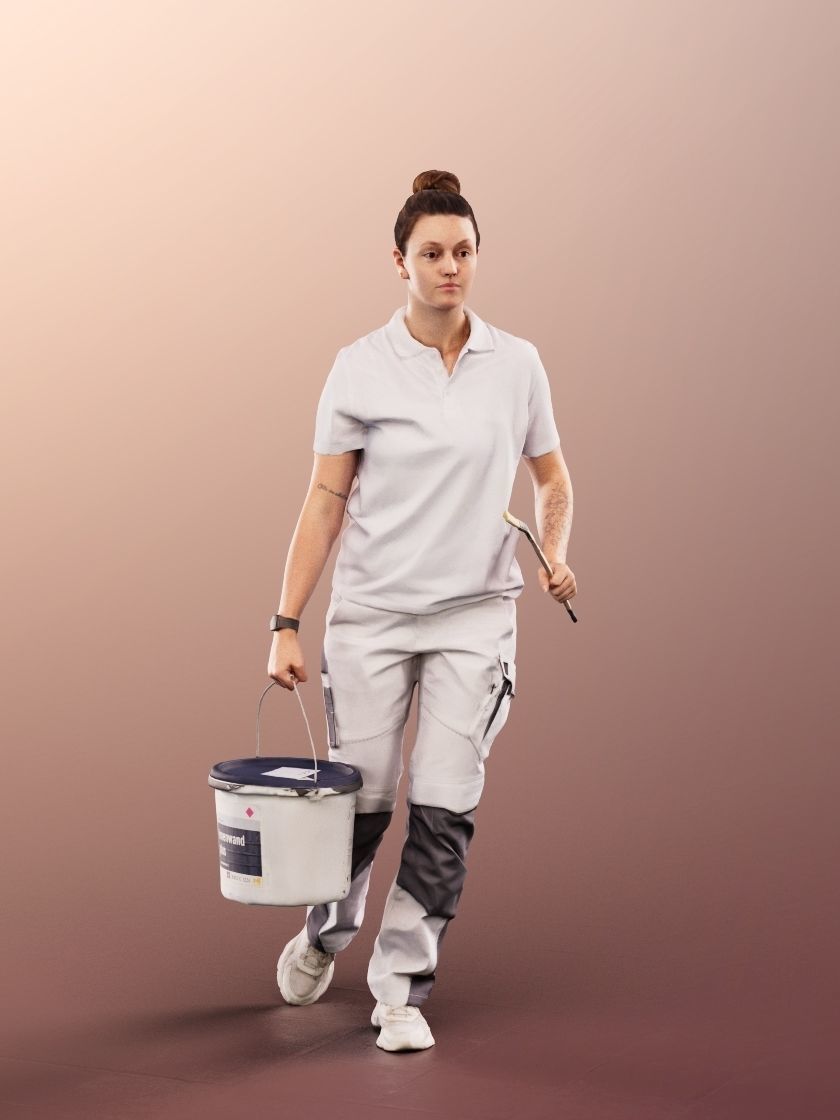 Maria 13749 - Young Female Painter With Paint Bucket and Brush Low-poly 3D model_1