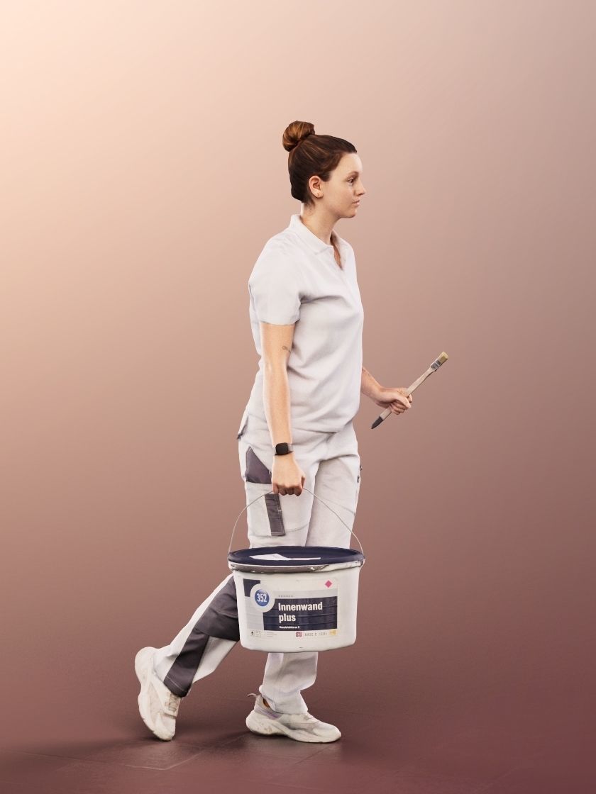 Maria 13749 - Young Female Painter With Paint Bucket and Brush Low-poly 3D model_2