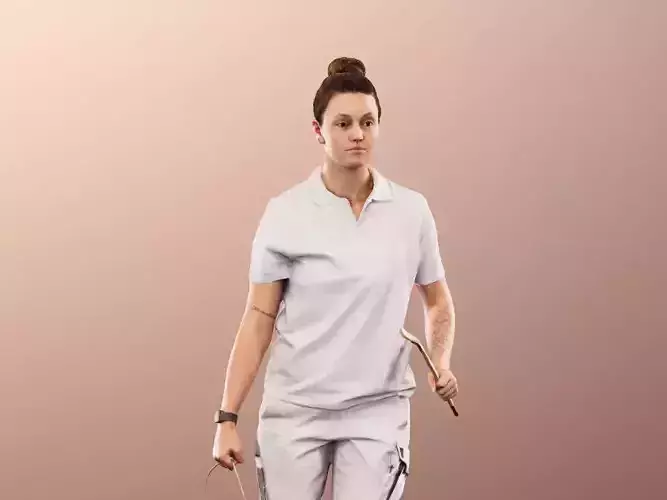 Maria 13749 - Young Female Painter With Paint Bucket and Brush Low-poly 3D model