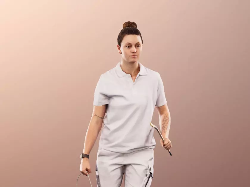 Maria 13749 - Young Female Painter With Paint Bucket and Brush Low-poly 3D model_0