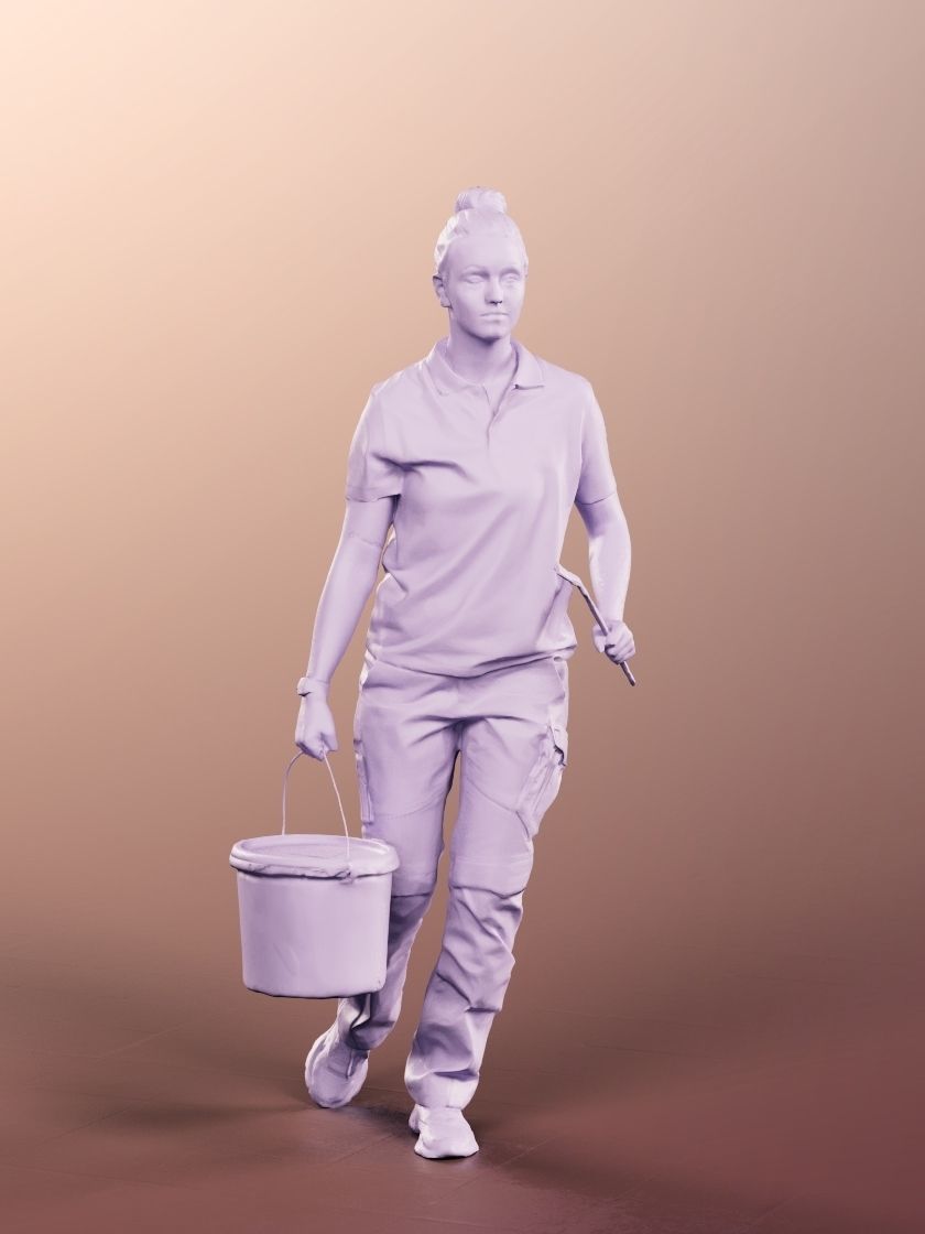 Maria 13749 - Young Female Painter With Paint Bucket and Brush Low-poly 3D model_3