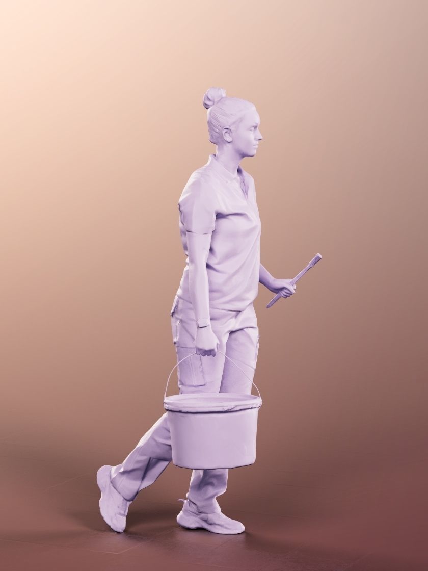 Maria 13749 - Young Female Painter With Paint Bucket and Brush Low-poly 3D model_4
