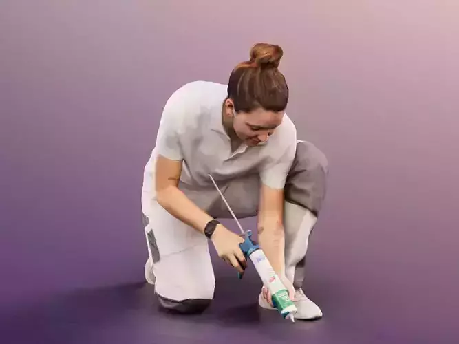 Maria 13747 - Kneeing Female Handyman With Silicone Syringe Low-poly 3D model
