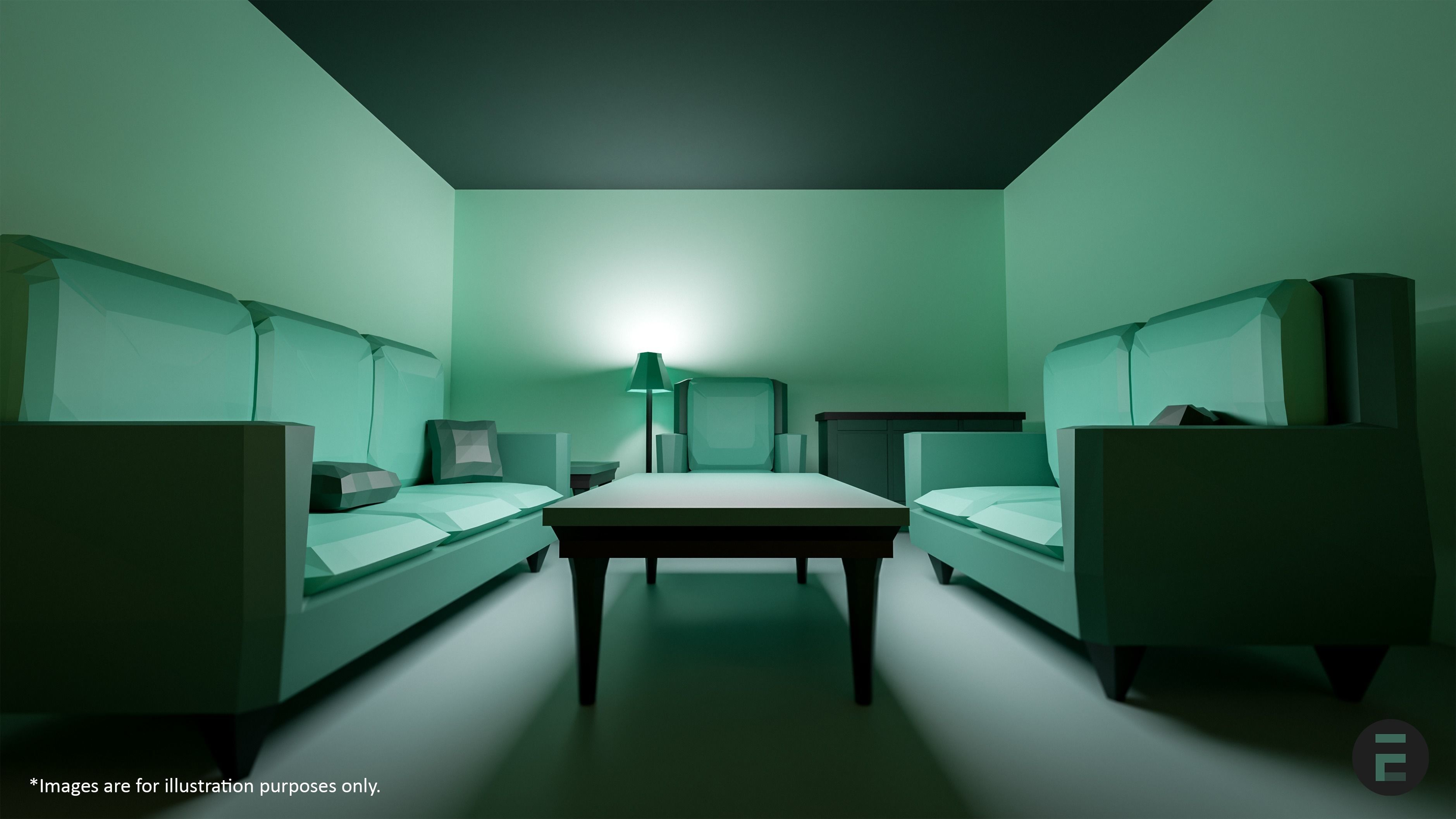 Living room Furniture Set Low-poly 3D model_3