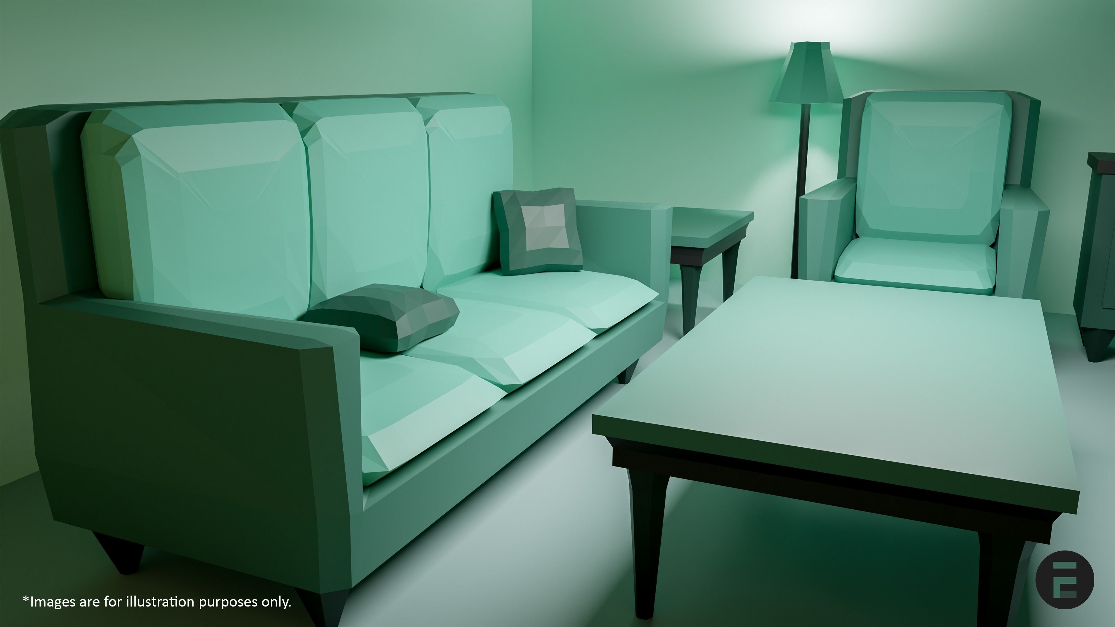 Living room Furniture Set Low-poly 3D model_4
