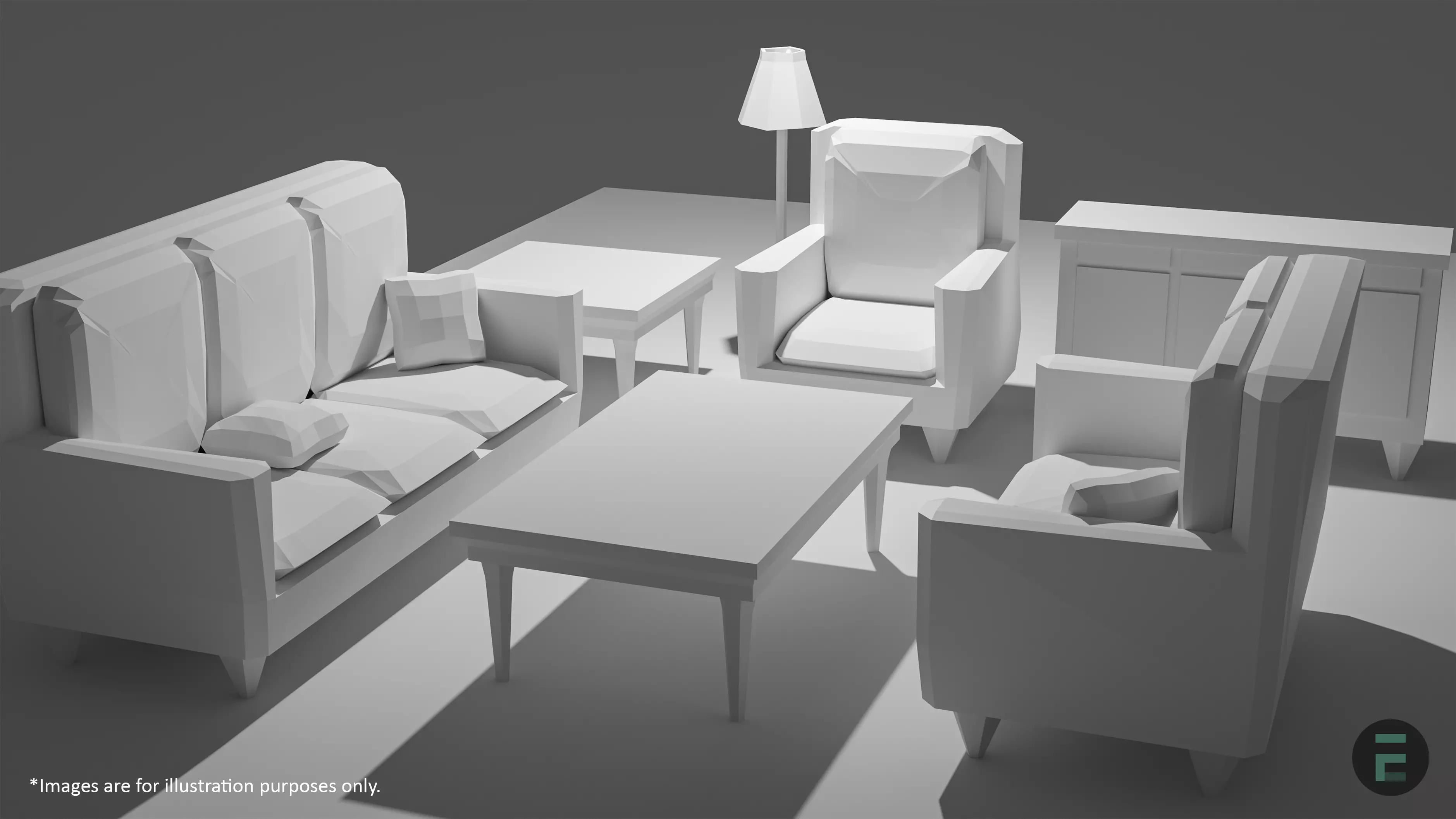 Living room Furniture Set Low-poly 3D model_0