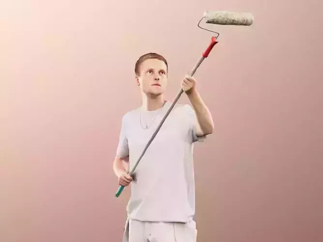 Oskar 13744 - Standing Painter With Painting Roll Low-poly 3D model