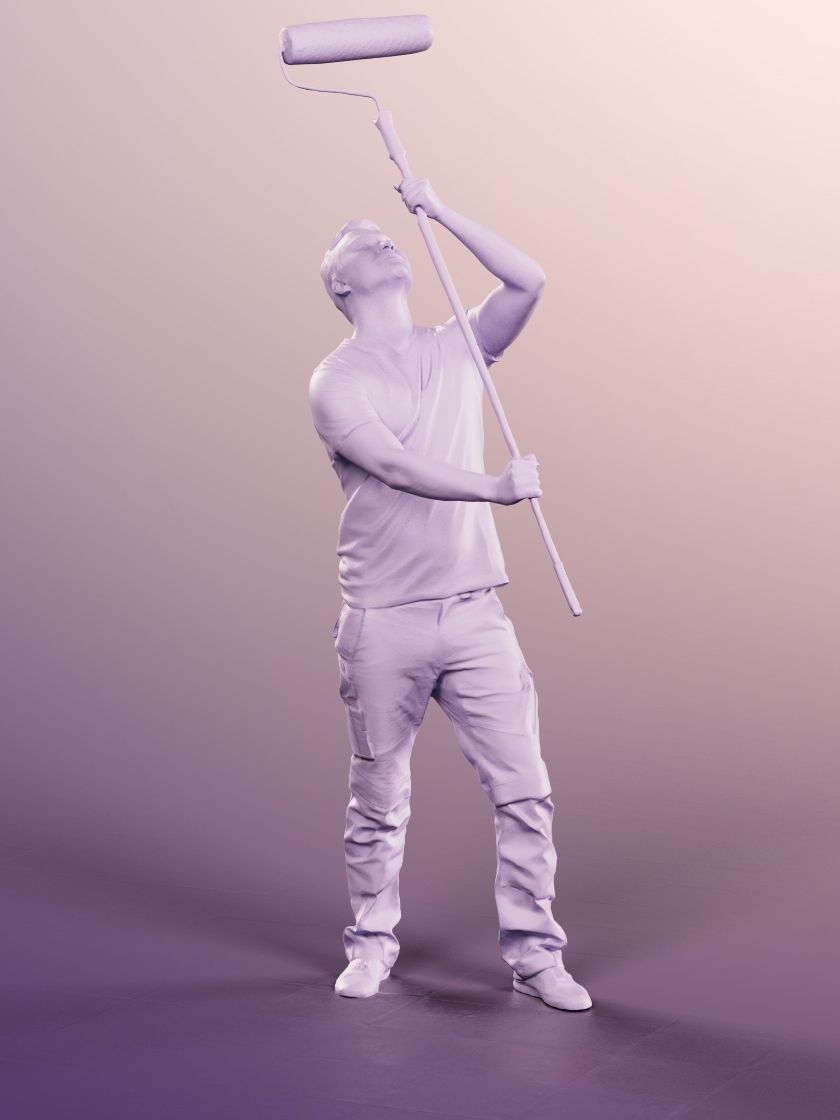Ricky 13743 - Standing Young Painter With Paining Roll Low-poly 3D model_3