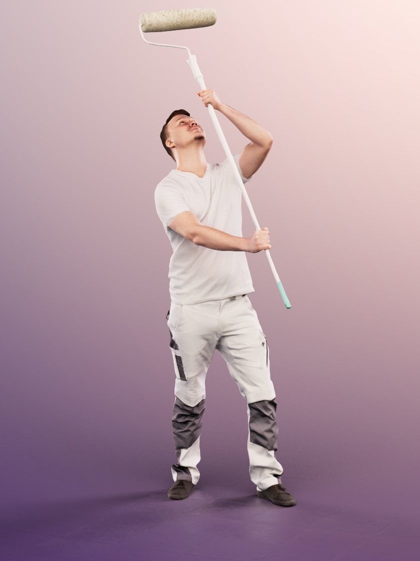 Ricky 13743 - Standing Young Painter With Paining Roll Low-poly 3D model_1