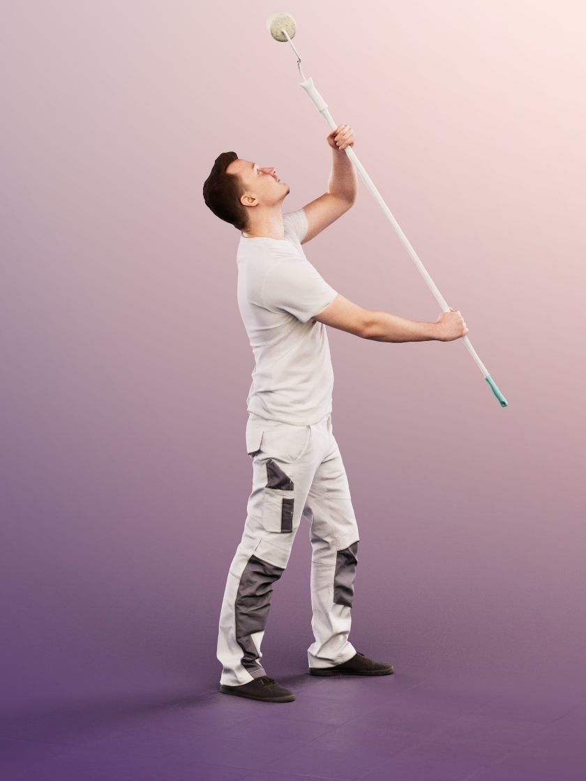 Ricky 13743 - Standing Young Painter With Paining Roll Low-poly 3D model_2