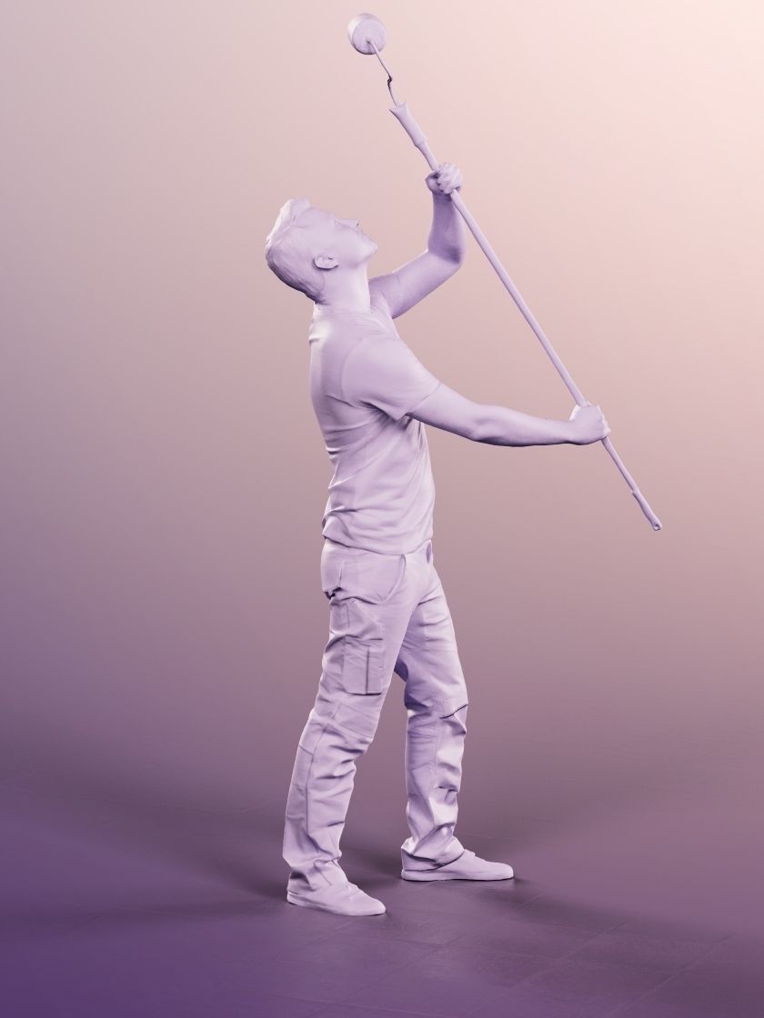 Ricky 13743 - Standing Young Painter With Paining Roll Low-poly 3D model_4