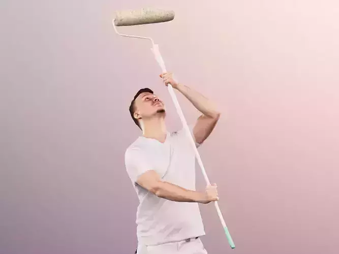 Ricky 13743 - Standing Young Painter With Paining Roll Low-poly 3D model