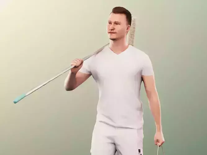 Ricky 13742 - Walking Young Painter With Paint Bucket And Roll Low-poly 3D model