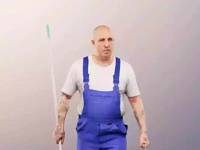 Olek 13740 - Walking Painter With Paint Bucket And Roller Low-poly 3D model