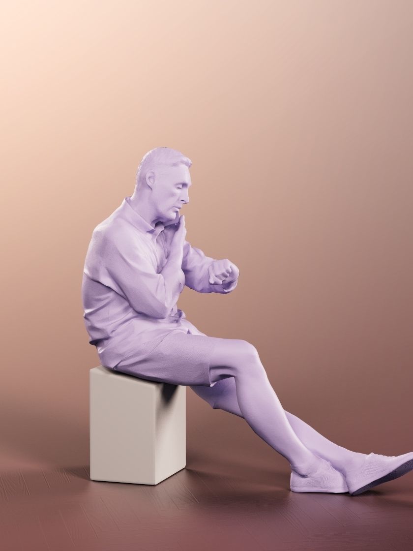 Ruben 13678 - Sitting Casual Man In Summer Outfit Phone Call Low-poly 3D model_4