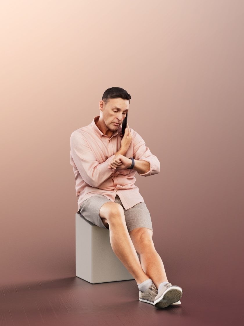 Ruben 13678 - Sitting Casual Man In Summer Outfit Phone Call Low-poly 3D model_1