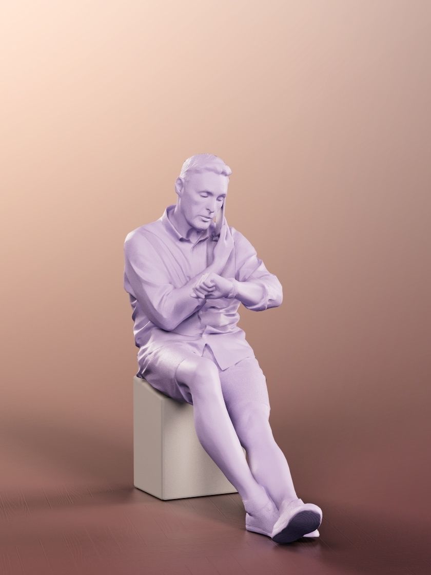 Ruben 13678 - Sitting Casual Man In Summer Outfit Phone Call Low-poly 3D model_3