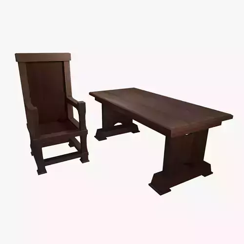 Dark Wood Table and Chair- Handpainted