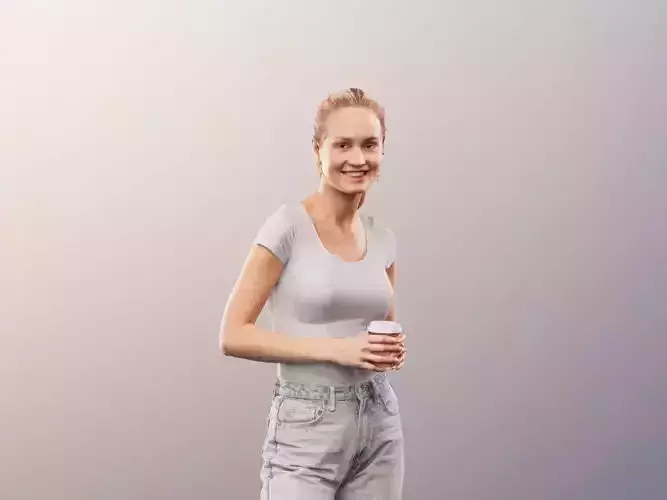 Jule 13401 - Standing Casual Woman With Cup Low-poly 3D model