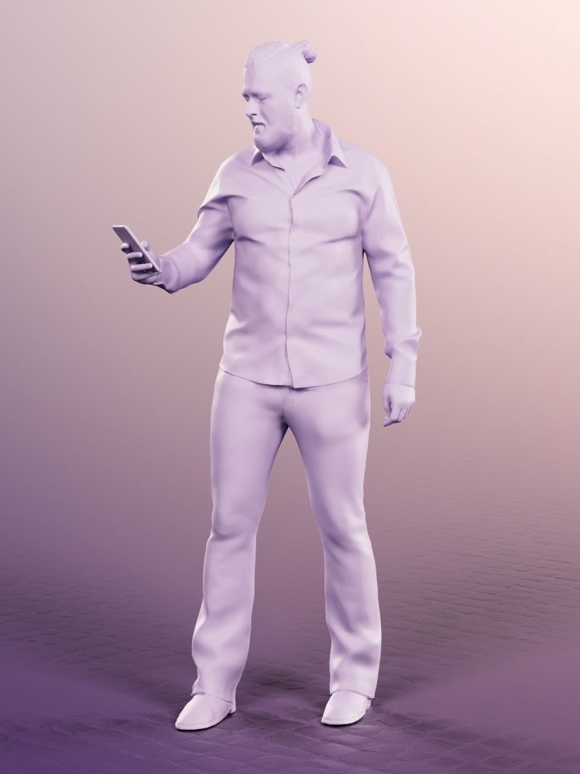 Olaf 13333 - Standing Elegant Man With Phone Low-poly 3D model_4