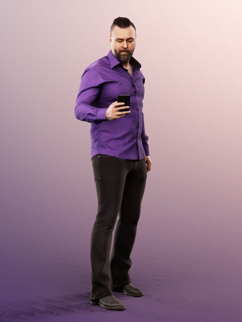 Olaf 13333 - Standing Elegant Man With Phone Low-poly 3D model_1