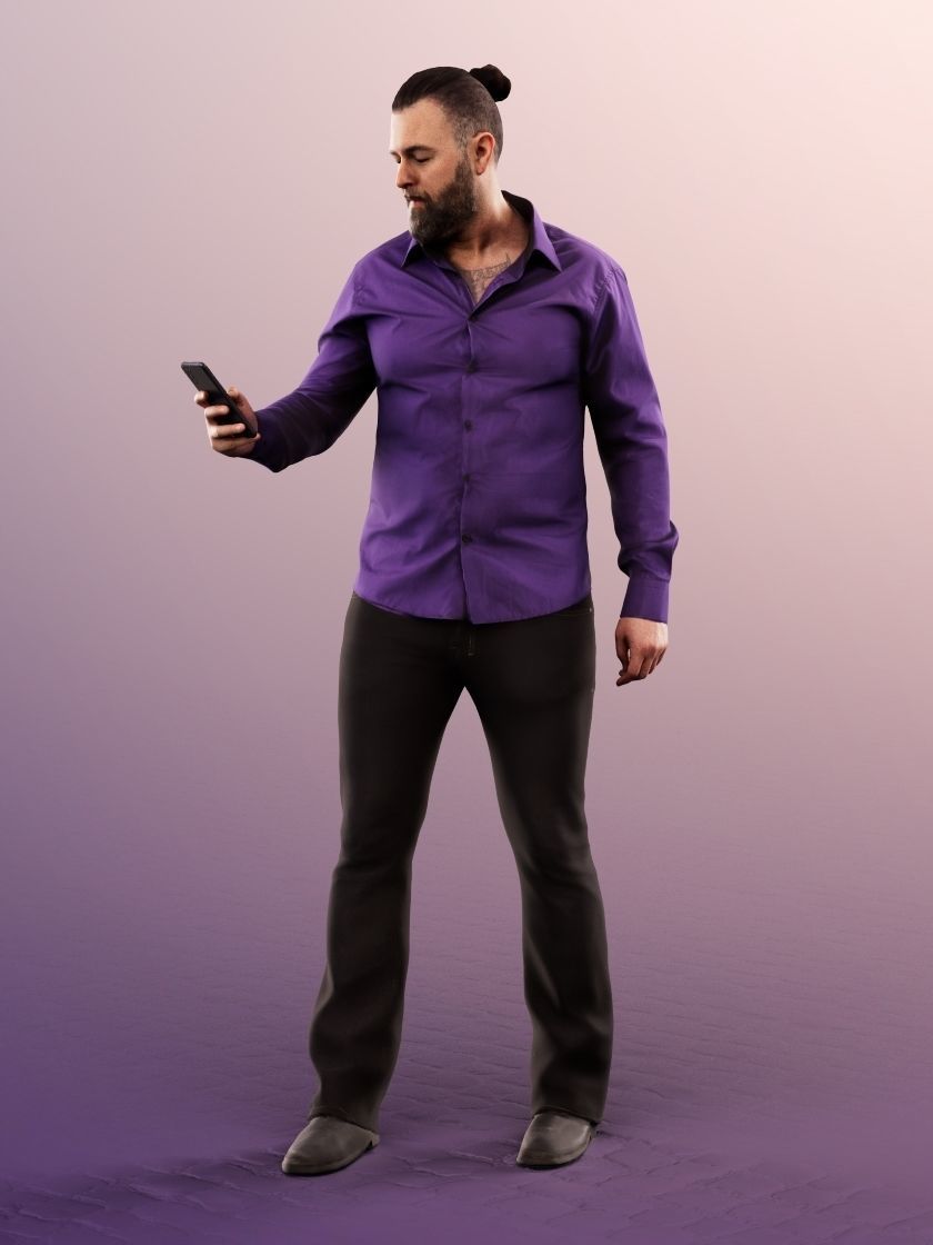 Olaf 13333 - Standing Elegant Man With Phone Low-poly 3D model_2