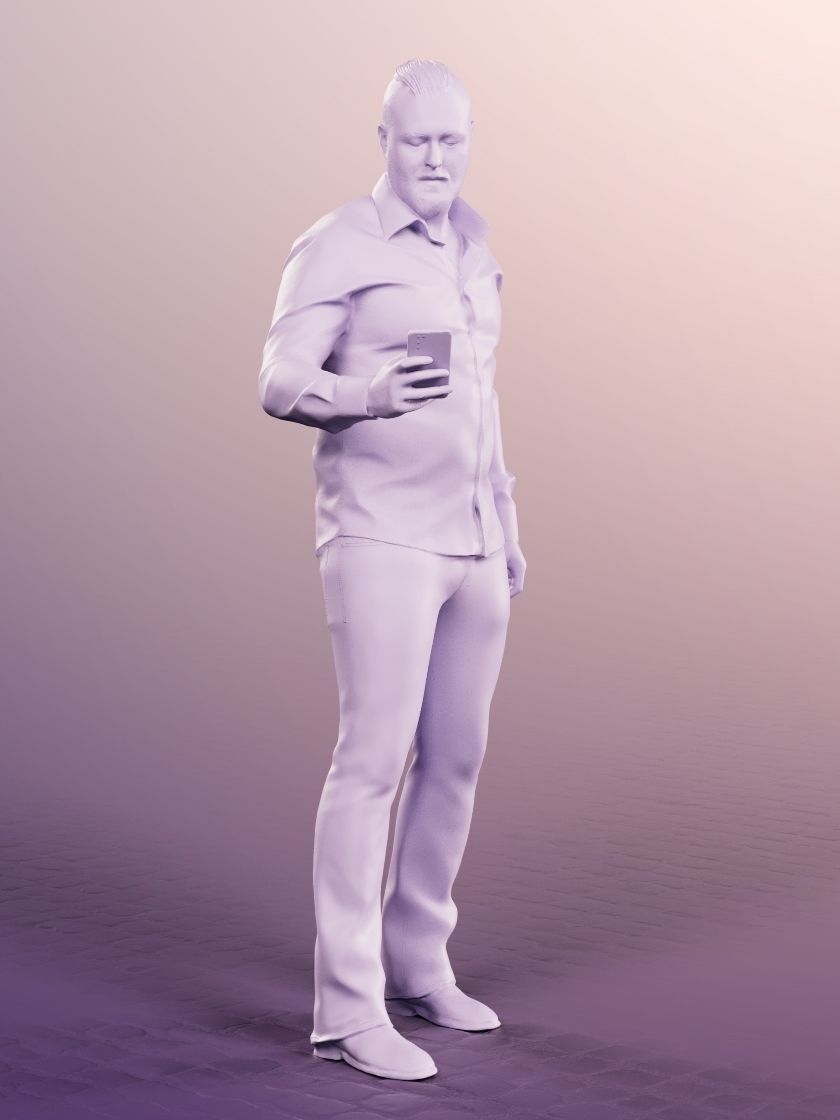 Olaf 13333 - Standing Elegant Man With Phone Low-poly 3D model_3
