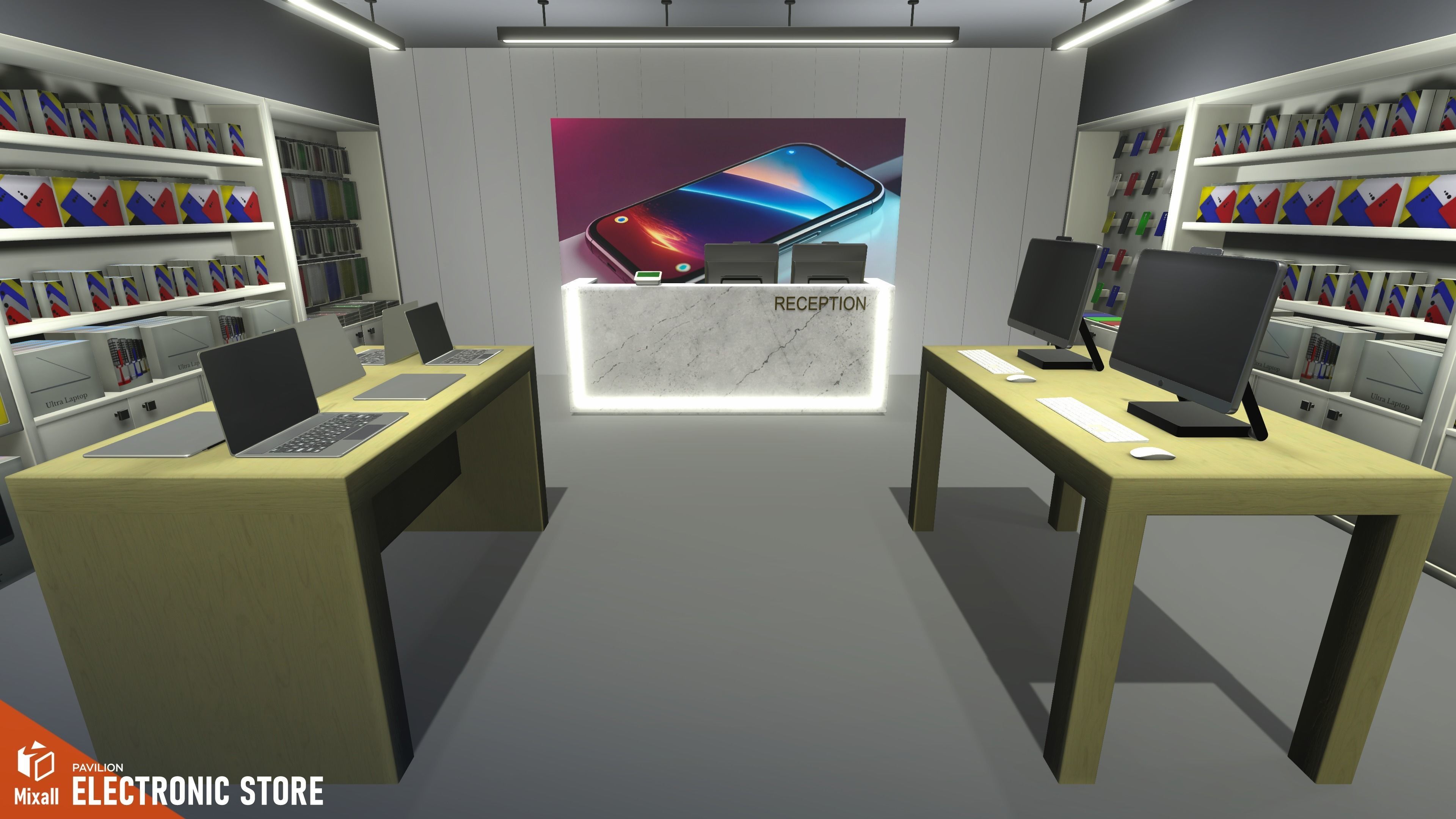 Electronic store - pavilion Low-poly 3D model_8