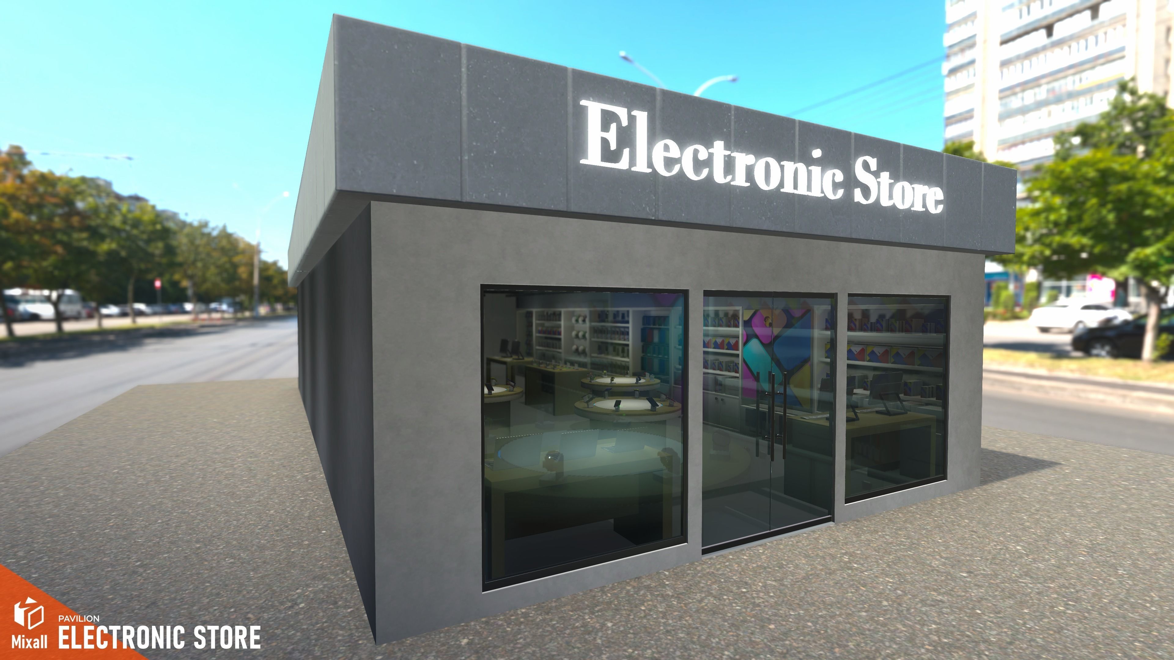 Electronic store - pavilion Low-poly 3D model_3