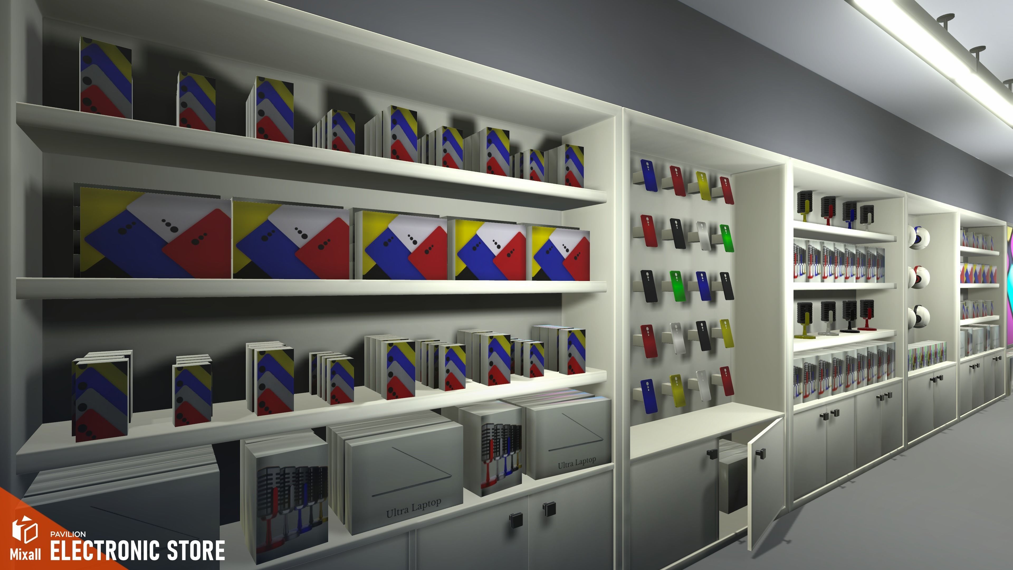 Electronic store - pavilion Low-poly 3D model_7