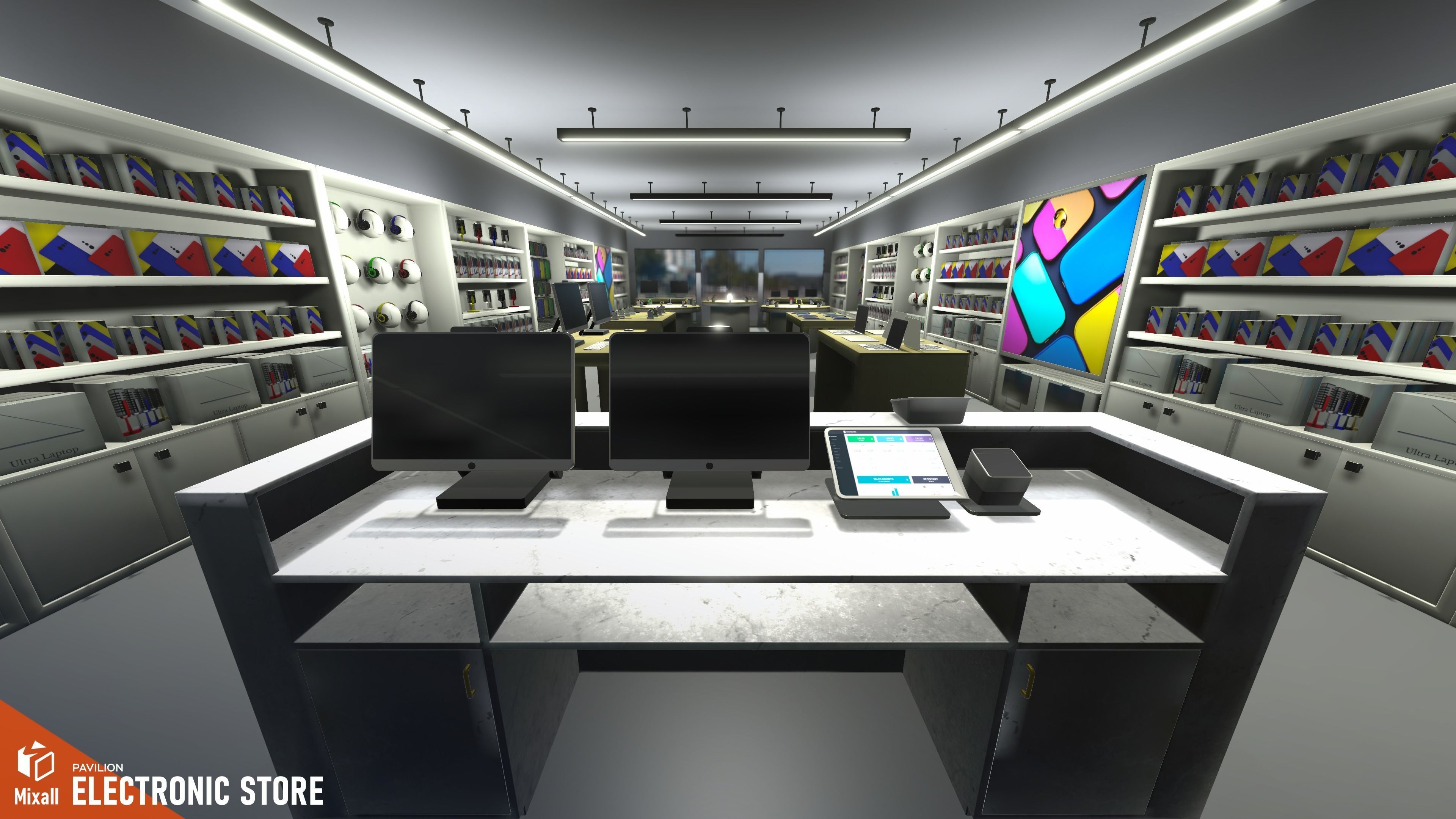 Electronic store - pavilion Low-poly 3D model_2