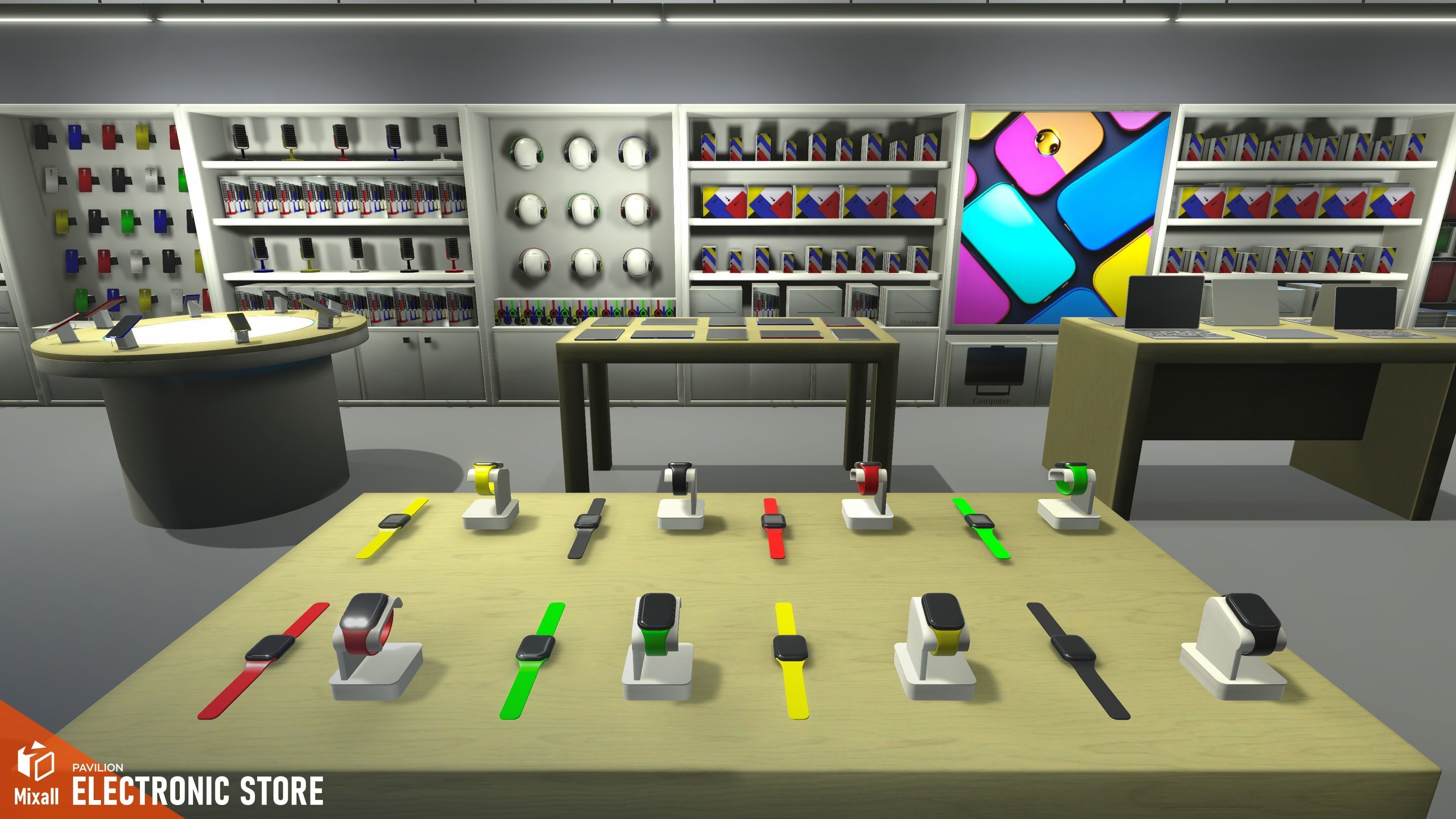 Electronic store - pavilion Low-poly 3D model_9