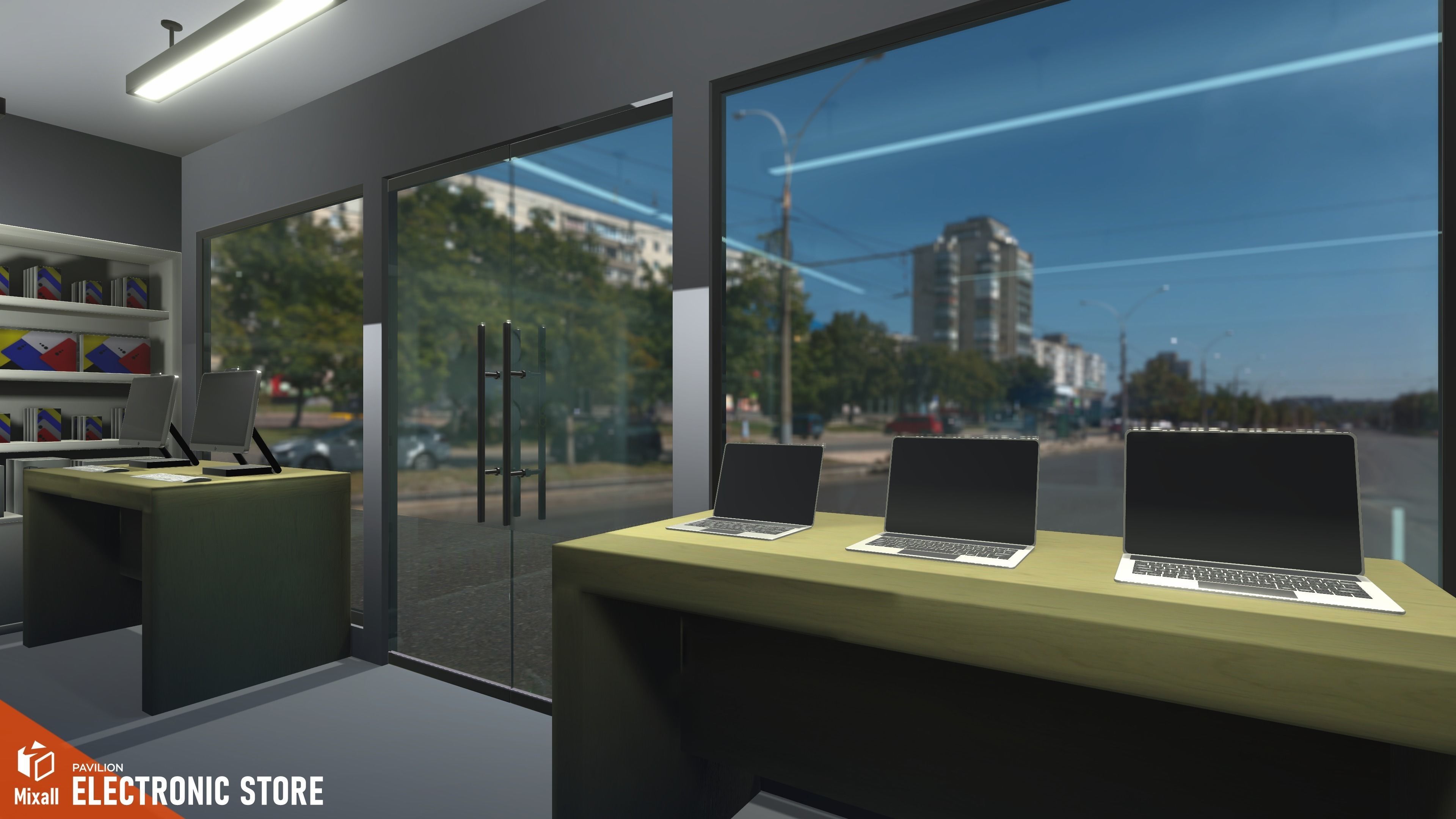 Electronic store - pavilion Low-poly 3D model_5