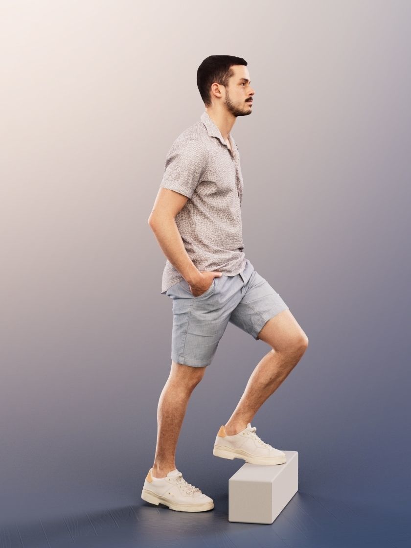 Sandro 13272 - Man In Summer Outfit Walking Up Stairs Low-poly 3D model_2