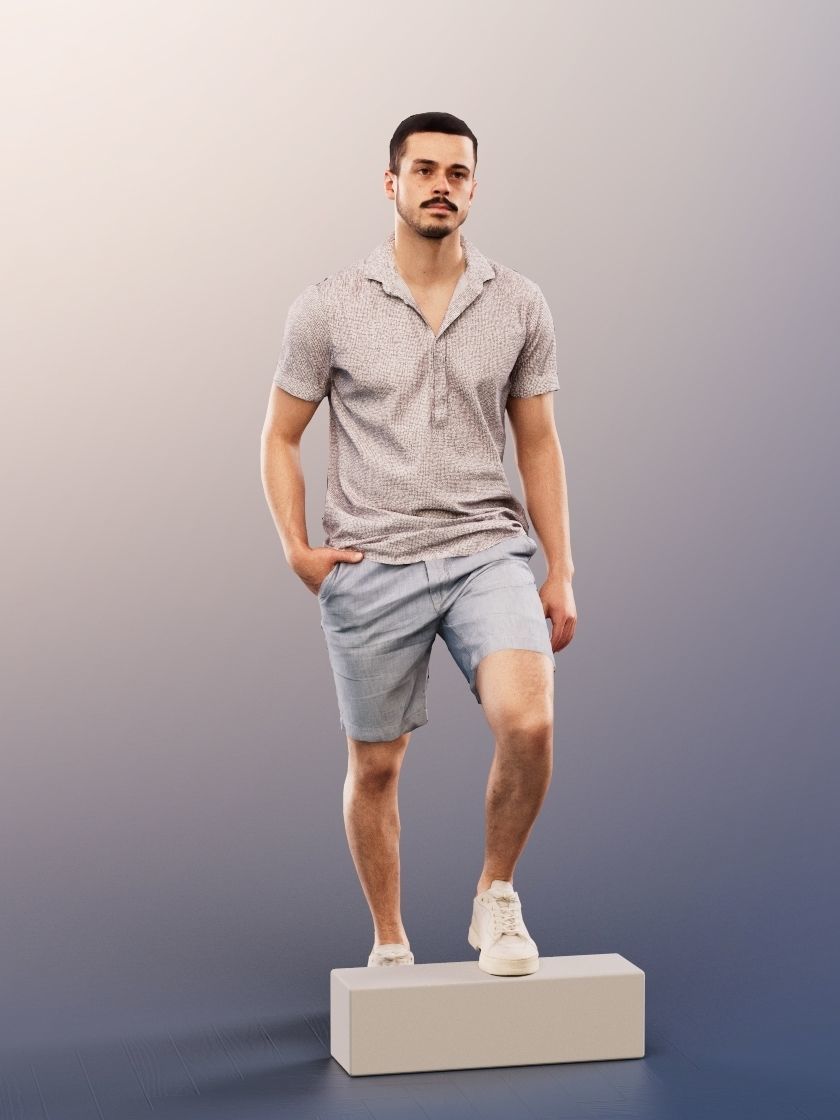 Sandro 13272 - Man In Summer Outfit Walking Up Stairs Low-poly 3D model_1