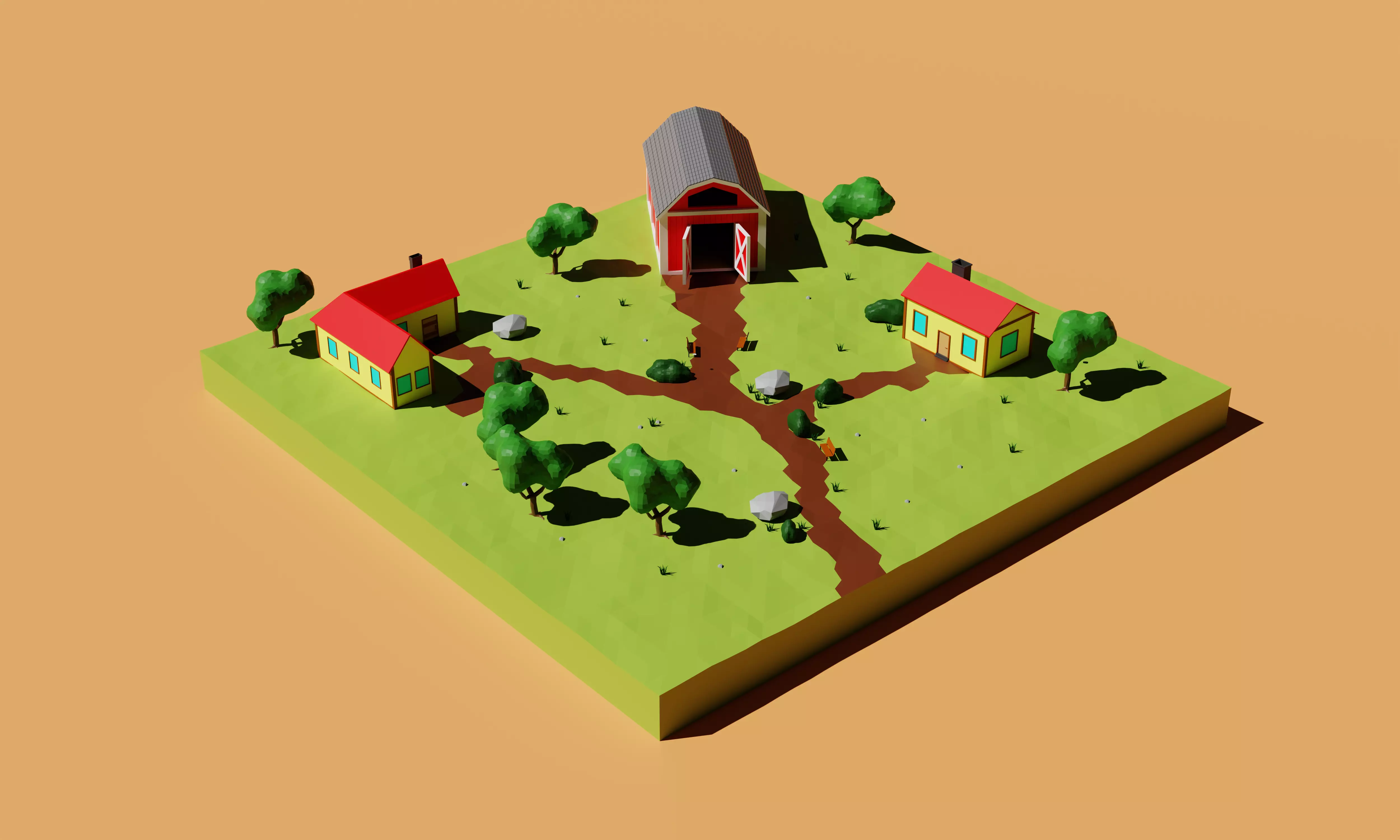 Low Poly Village Low-poly 3D model_0