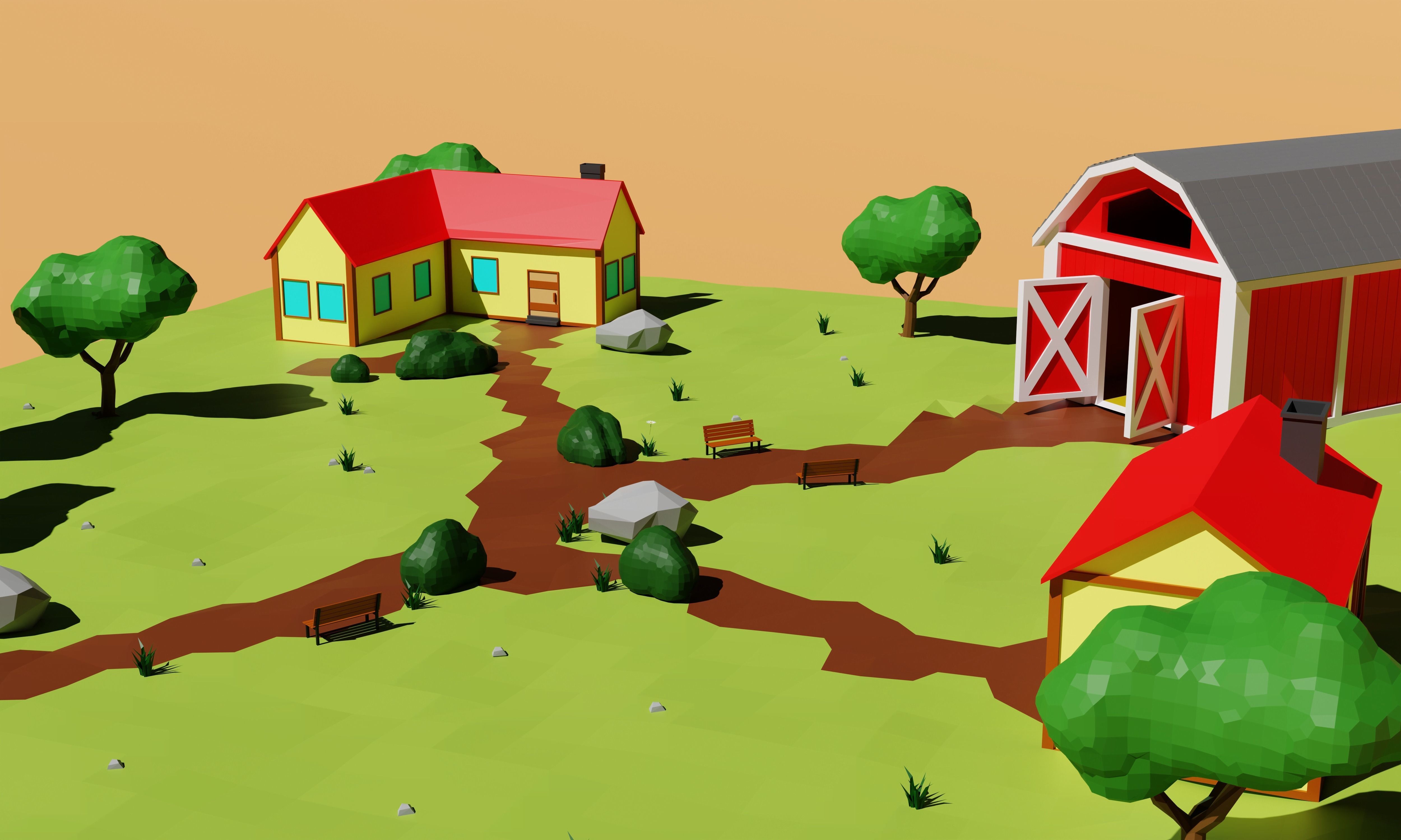 Low Poly Village Low-poly 3D model_4