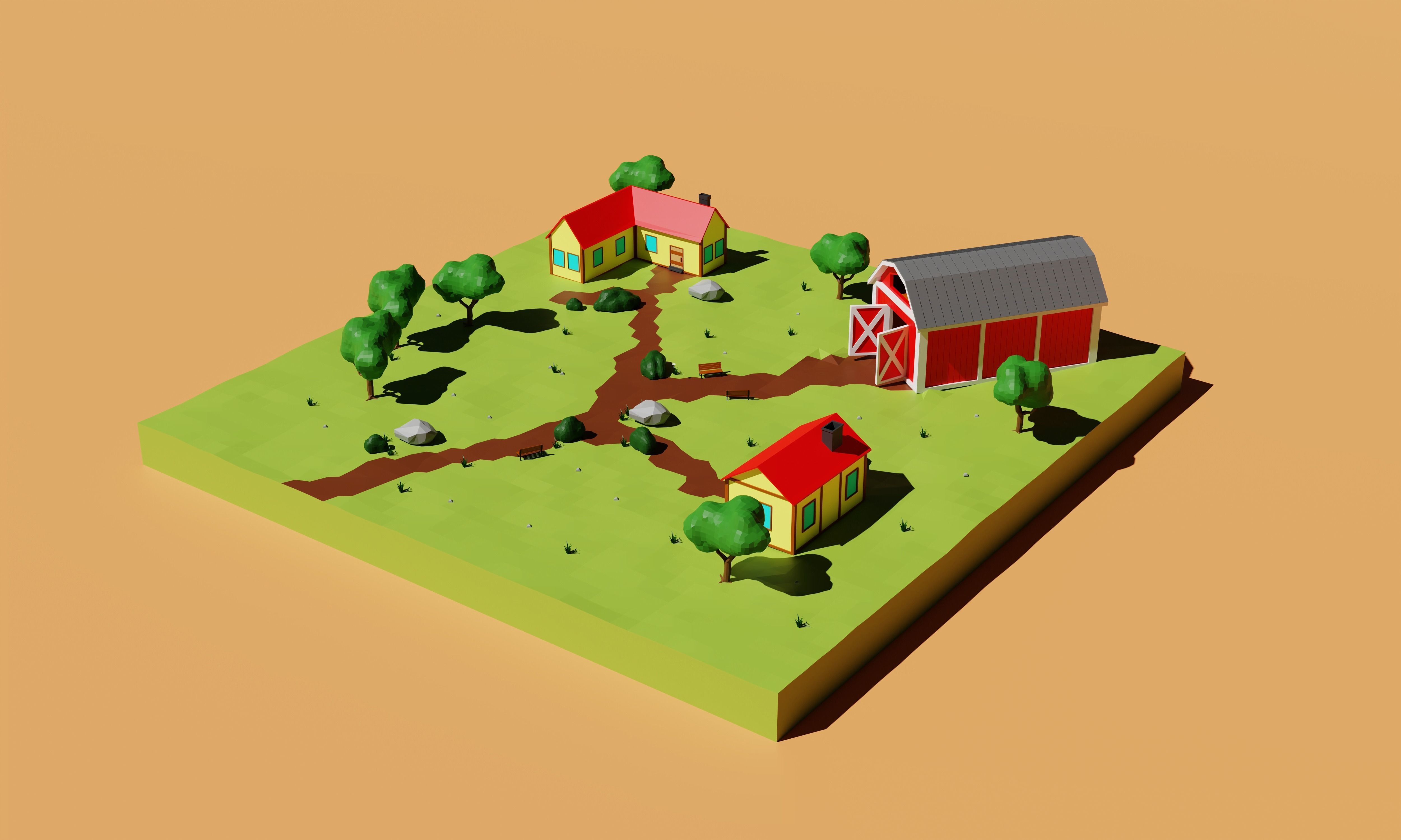 Low Poly Village Low-poly 3D model_1