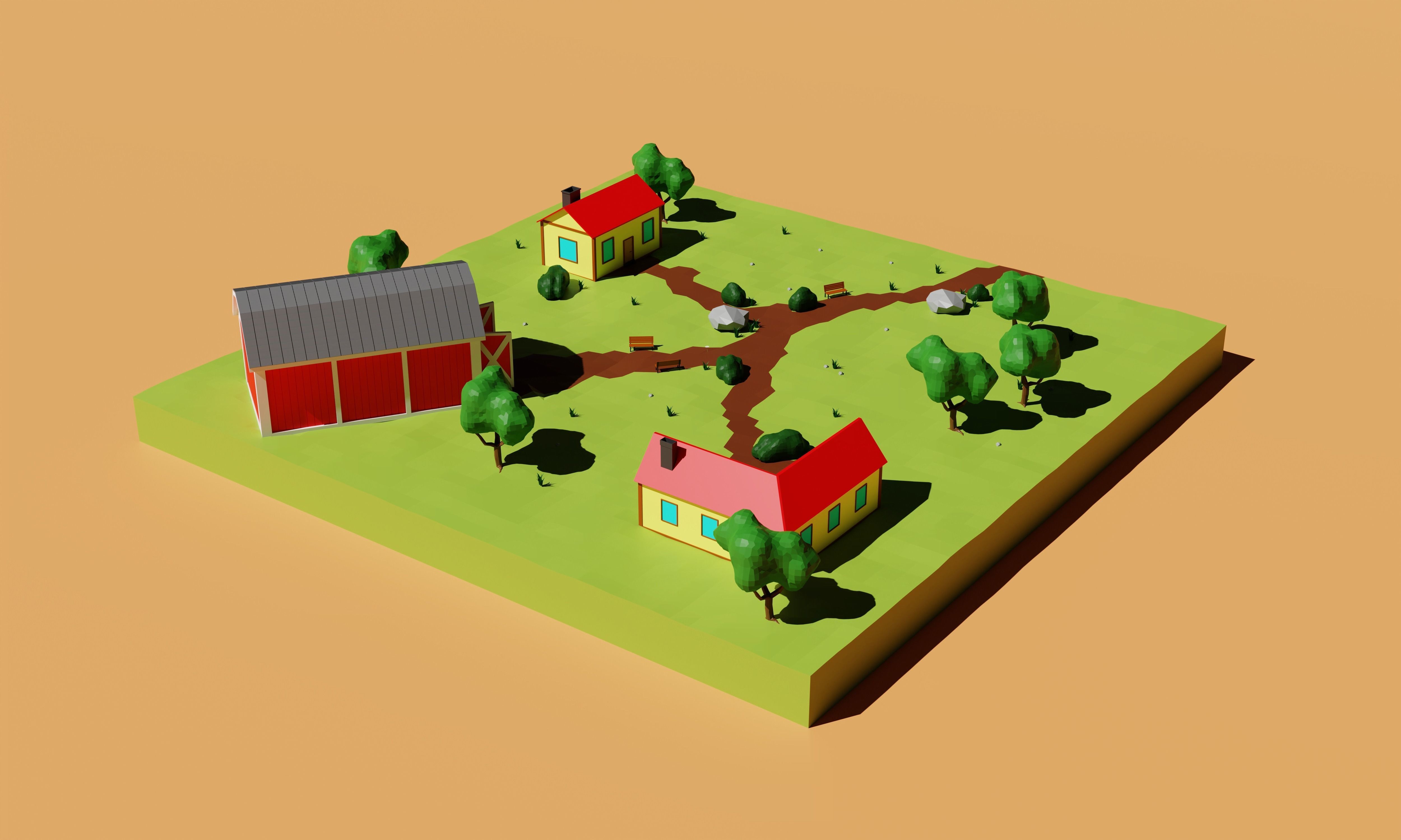 Low Poly Village Low-poly 3D model_2