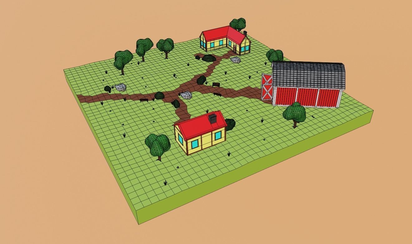 Low Poly Village Low-poly 3D model_7