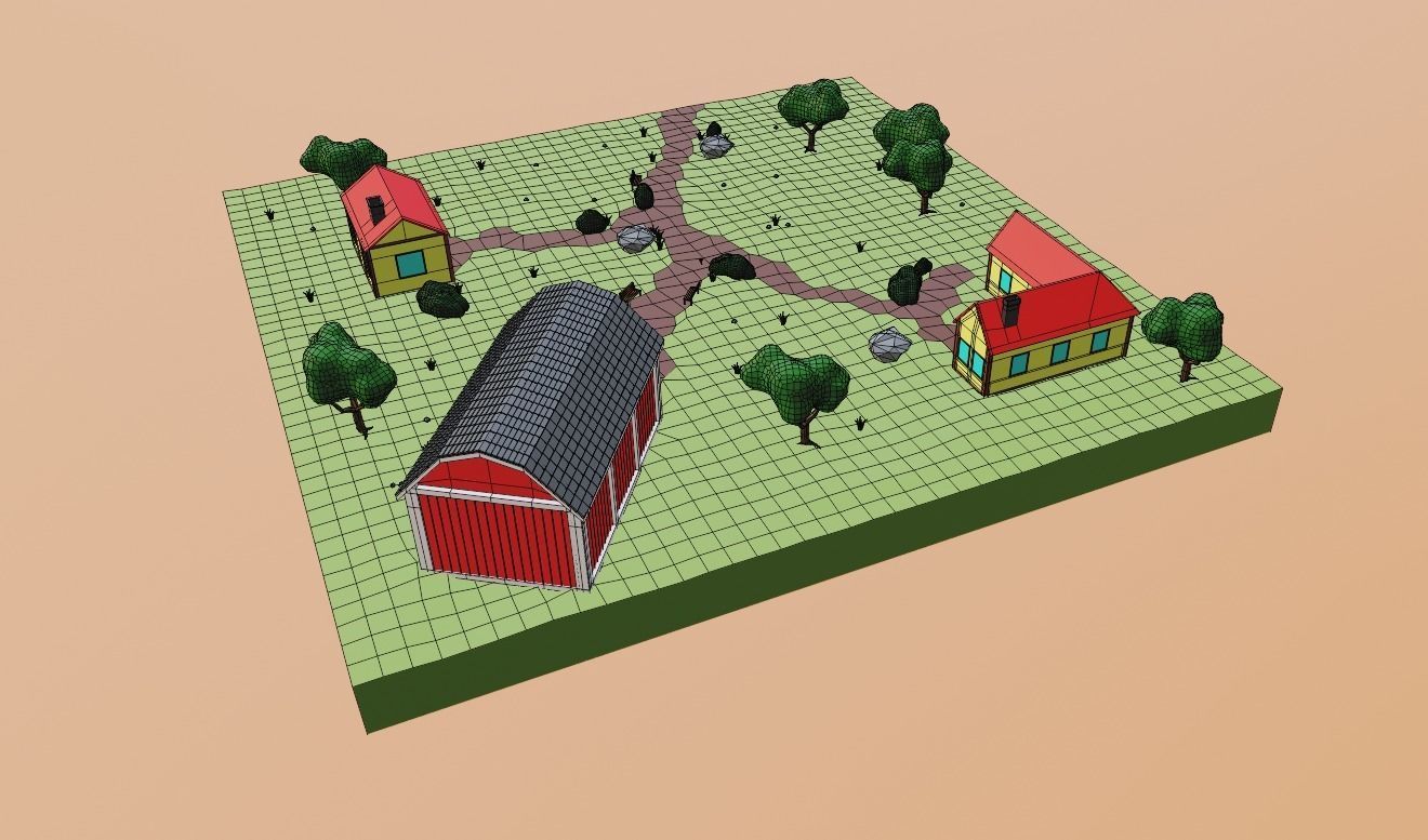 Low Poly Village Low-poly 3D model_8
