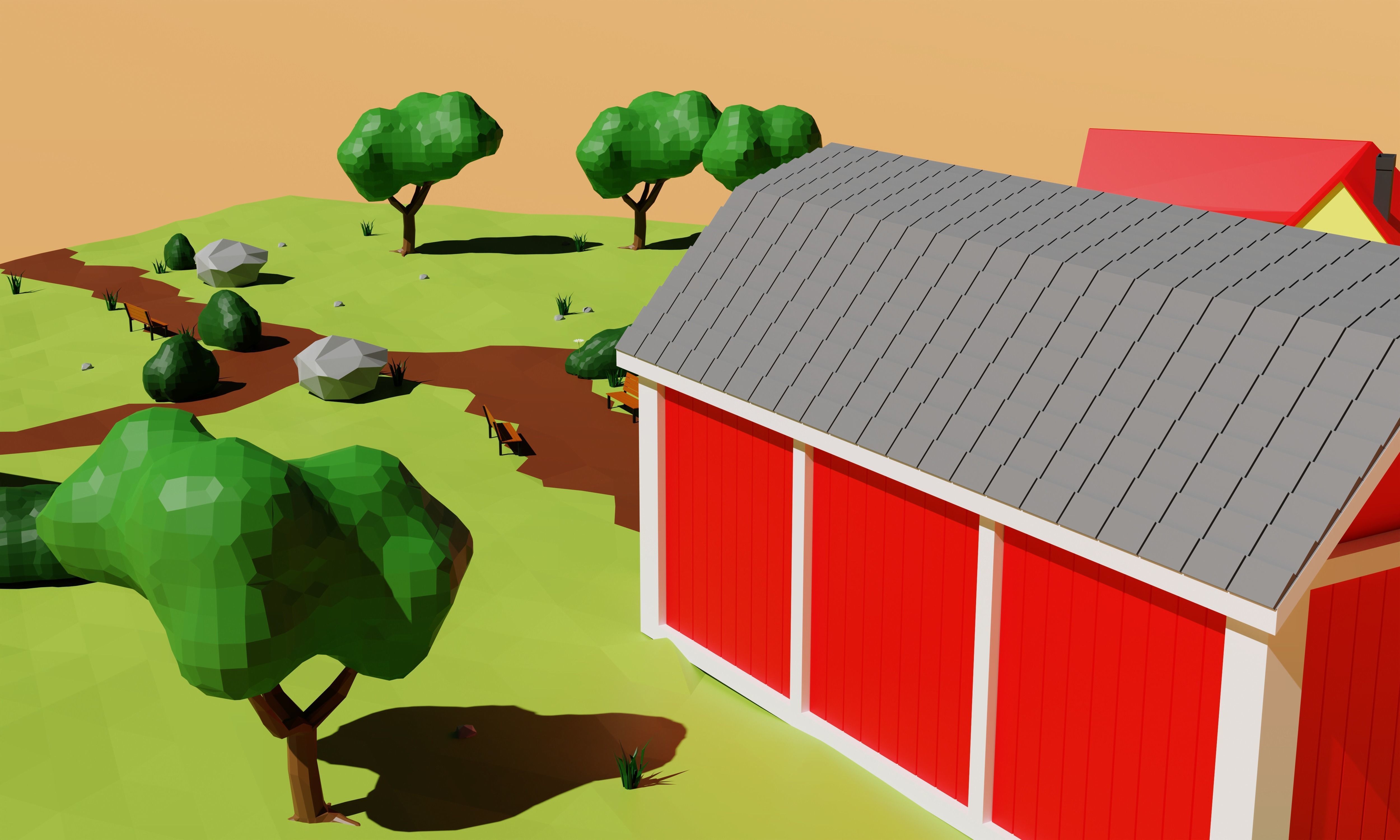 Low Poly Village Low-poly 3D model_5