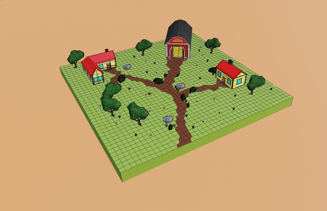 Low Poly Village Low-poly 3D model_6