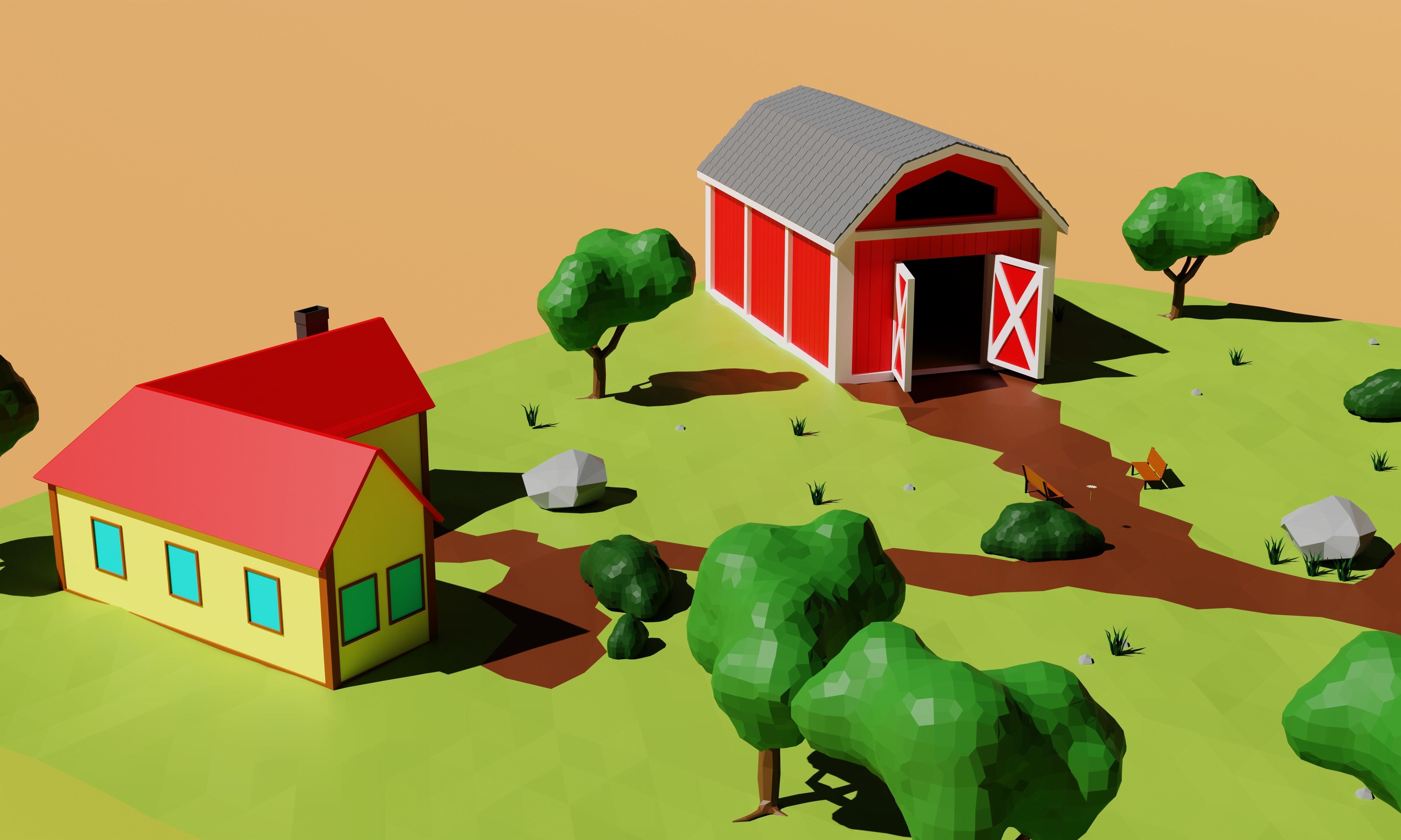 Low Poly Village Low-poly 3D model_3